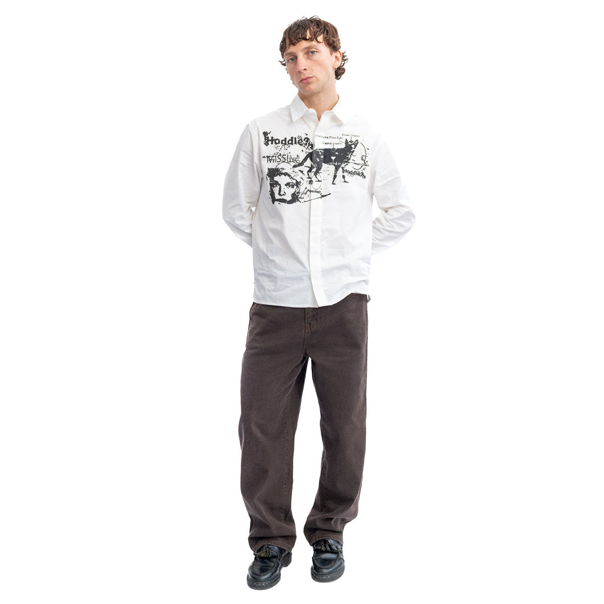 Hoddle A Sane Reaction Long Sleeve Oxford Shirt - White image 3