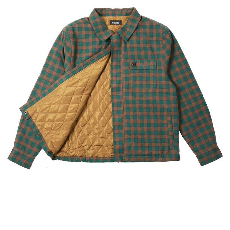 Theories Lantern Quilted Flannel Jacket - Green