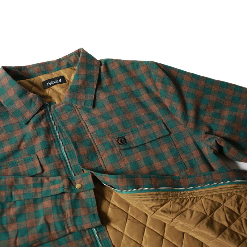 Theories Lantern Quilted Flannel Jacket - Green