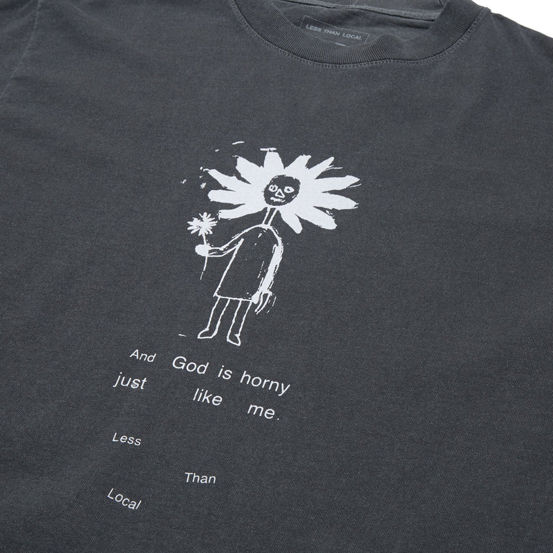 Less Than Local God Is Horny T-Shirt - Charcoal