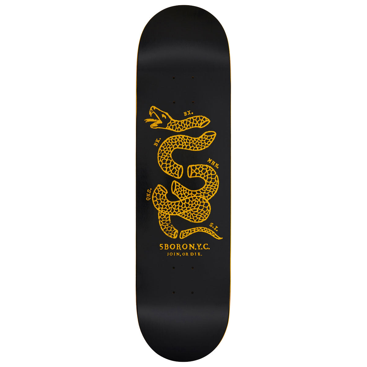 5Boro Join Or Die Snake Skateboard Deck - Black/Yellow Veneer - 8.50