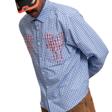 Hoddle Primary Logo Shirt - Gingham Blue