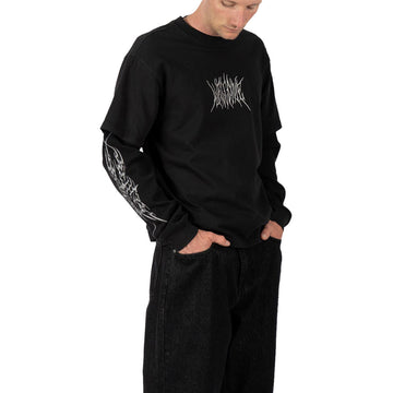 Welcome Caste Layered Long Sleeve Knit T-Shirt - Black/Grey