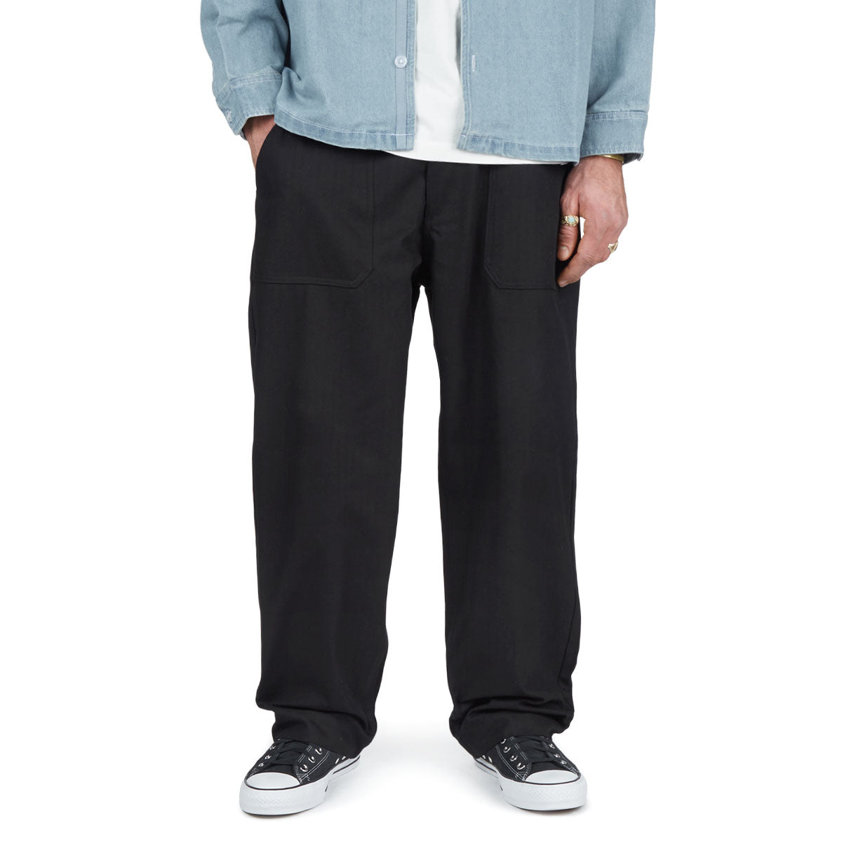 CCS Wide Leg Herringbone Pants - Black