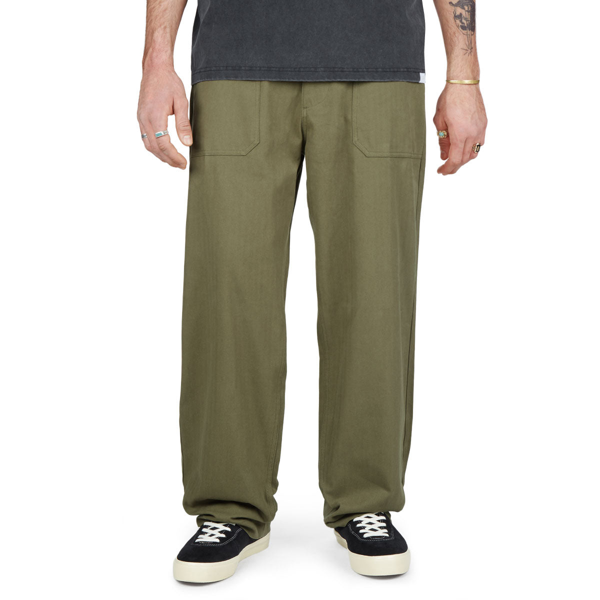 CCS Wide Leg Herringbone Pants - Olive