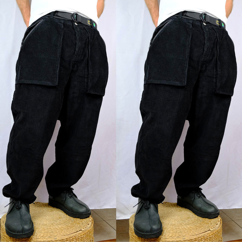 Snack Mic Check Corduroy Pants - Black
