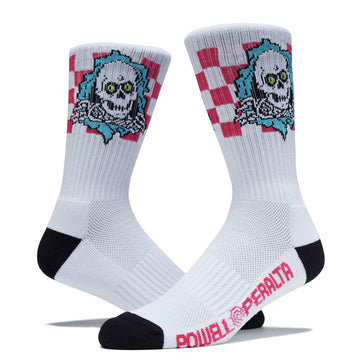 Powell-Peralta Ripper Socks - Blue/Pink/White Checker Stripes