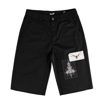 Welcome Shinner Cut-Off Twill Shorts - Black