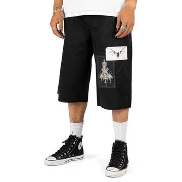 Welcome Shinner Cut-Off Twill Shorts - Black