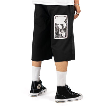 Welcome Shinner Cut-Off Twill Shorts - Black