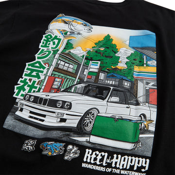Reel Happy Cars and Fishing T-Shirt - Black