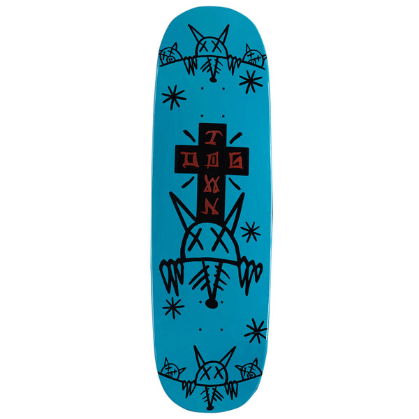 Dogtown Rat Face 2 Square Egg Skateboard Deck - Neon Blue - 9.383