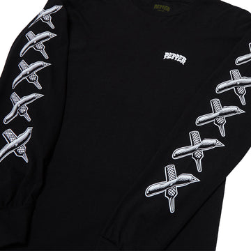 Pepper Knife Logo Long Sleeve Pocket T-Shirt - Black