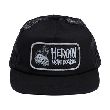 Heroin Punk Skull Trucker Snapback Hat - Black