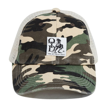 One Of These Days Woven Label Trucker Hat - Desert Camo
