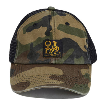 One Of These Days Woven Label Trucker Hat - Woodland Camo