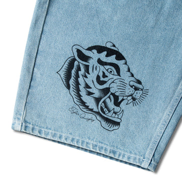 CCS x Tyler Quigley Big Cats 97 Star Denim Shorts - Rinsed Blue