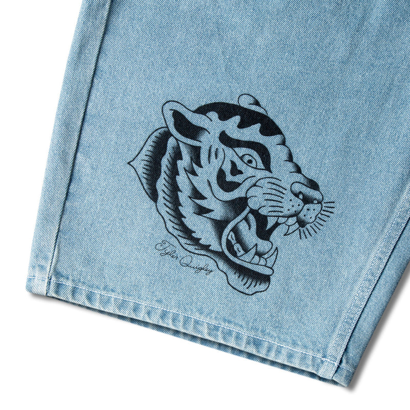 CCS x Tyler Quigley Big Cats 97 Star Denim Shorts - Rinsed Blue