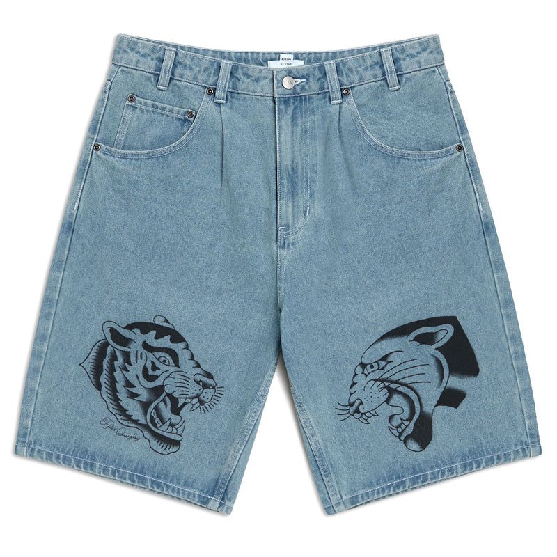 CCS x Tyler Quigley Big Cats 97 Star Denim Shorts - Rinsed Blue