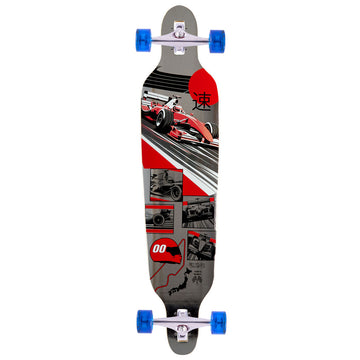 Daddies Race Car Foil Drop Thru Longboard Complete - Silver Foil/Red