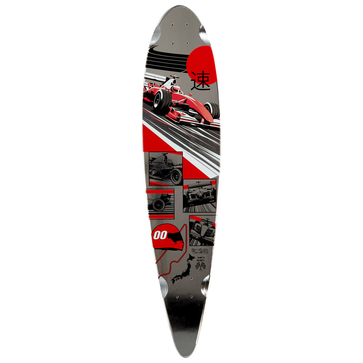 Daddies Race Car Pintail Longboard Deck - Silver Foil/Red image 1