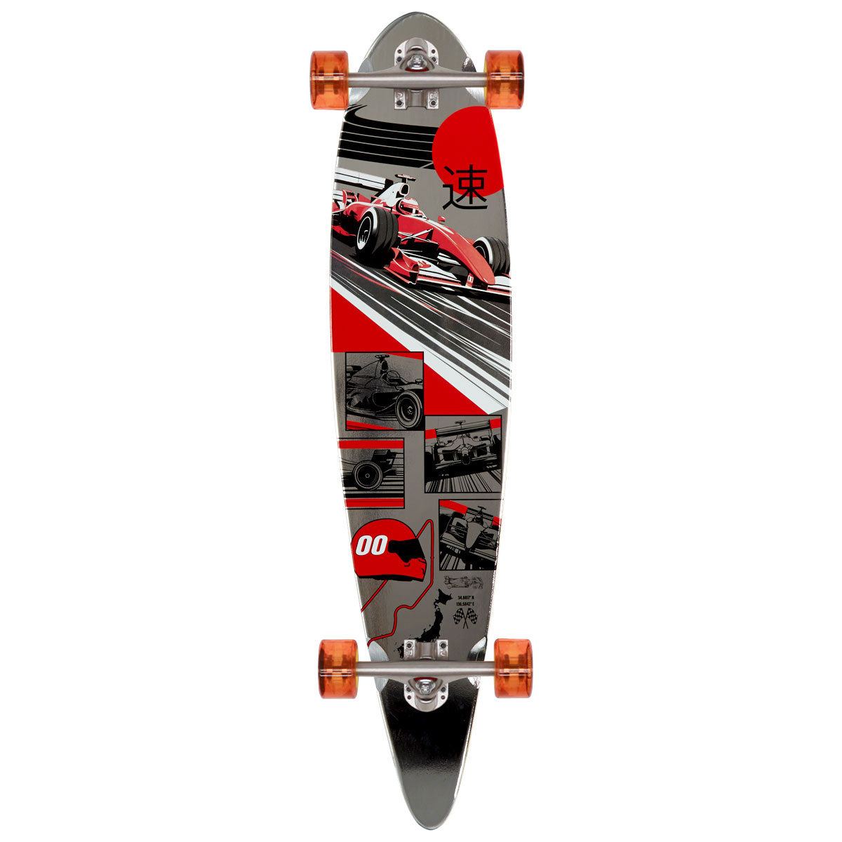 Daddies Race Car Pintail Longboard Complete - Silver Foil/Red image 1