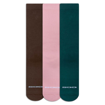 CCS 3 Pack Solid Socks - Brown/Forest/Blush