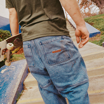 CCS 4x4 Reinforced Baggy Taper Denim Jeans - Medium Wash