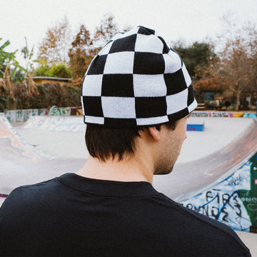 CCS Reversible Checkerboard Skully Beanie - Black/White