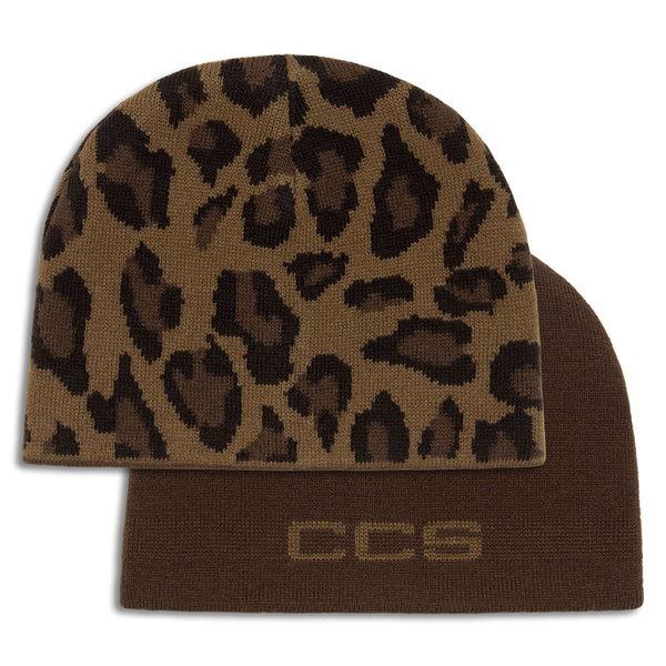 CCS Reversible Leopard Skully Beanie - Brown