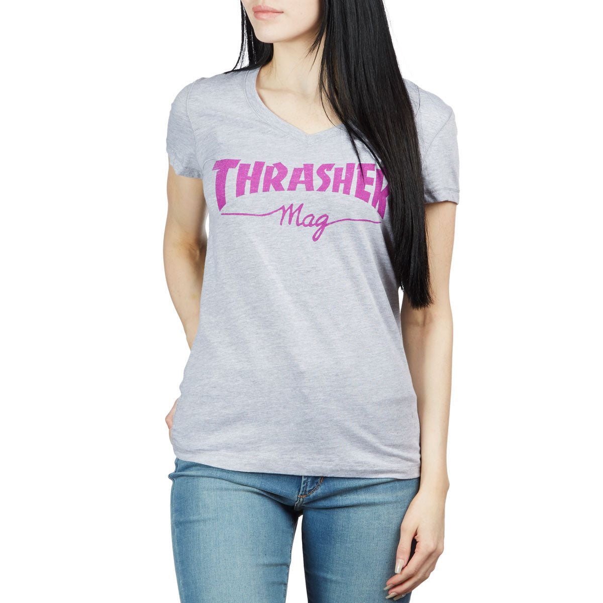 Thrasher Womens Mag Logo V Neck T-Shirt - Athletic Heather image 1