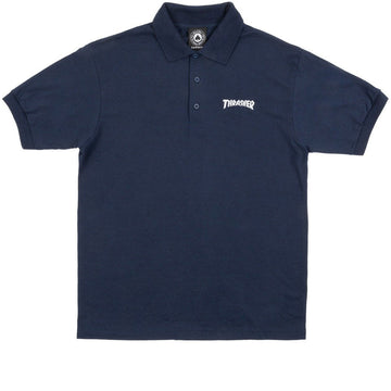 Thrasher Logo Embroidered Polo Shirt - Navy