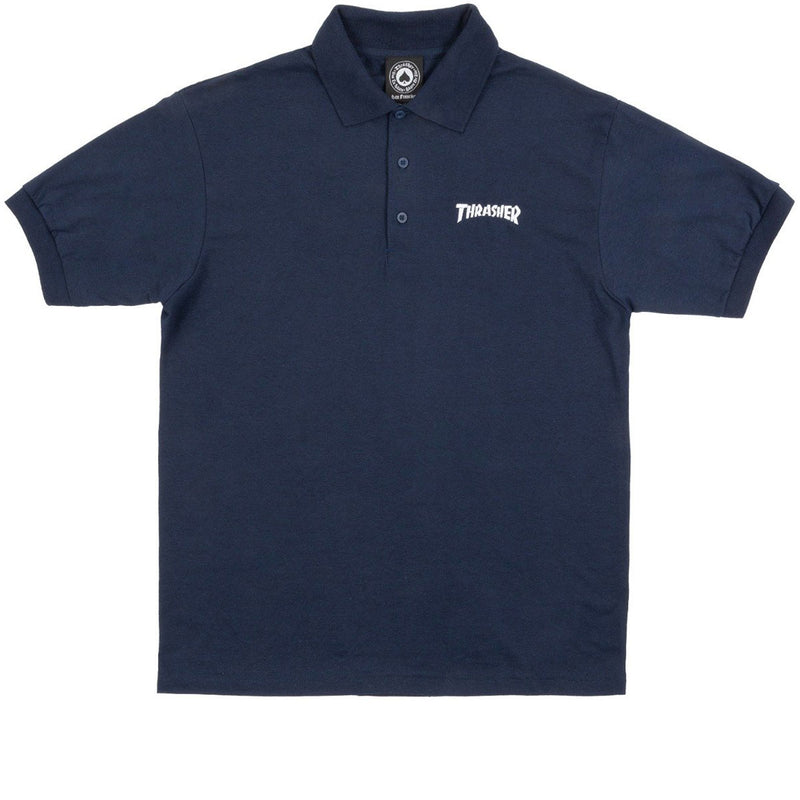 Thrasher Logo Embroidered Polo Shirt - Navy
