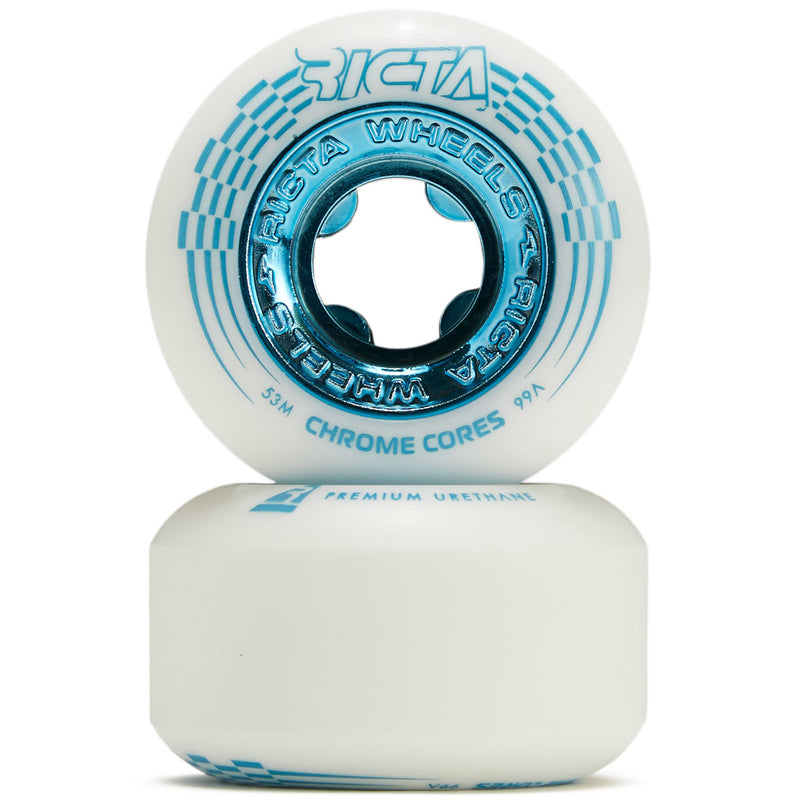 Ricta Chrome Core 99a Skateboard Wheels - White/Teal - 53mm
