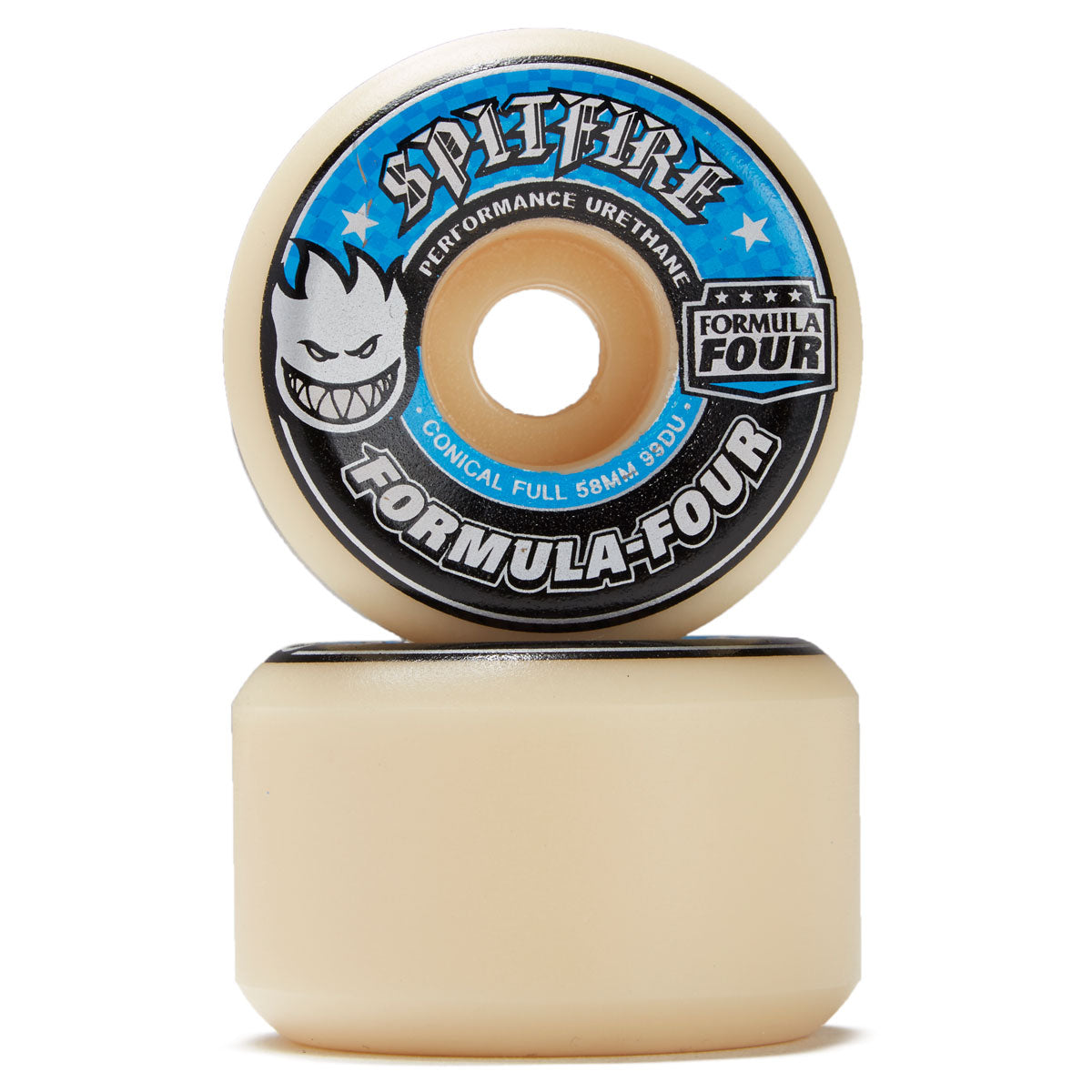 スケートボード Spitfire Formula Four 99D Conical 58mm Spitfire Formula 4 99D Conical Full 58Mm Wht W/Blue Skateboard