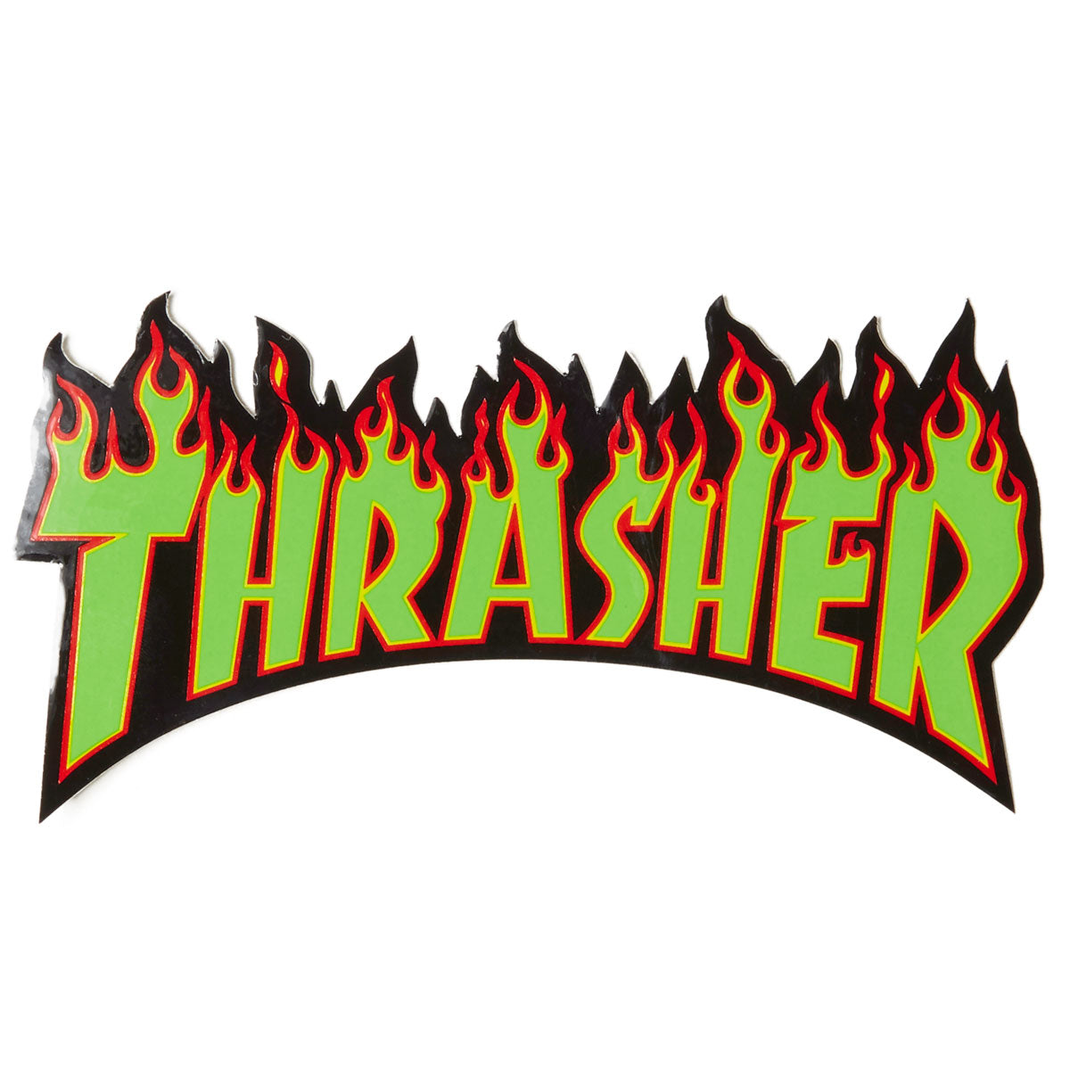 Thrasher Flame Logo Medium Sticker - Green/Black image 1