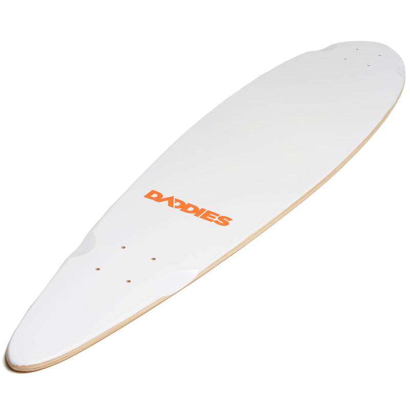 Daddies Logo Pintail Longboard Deck - White