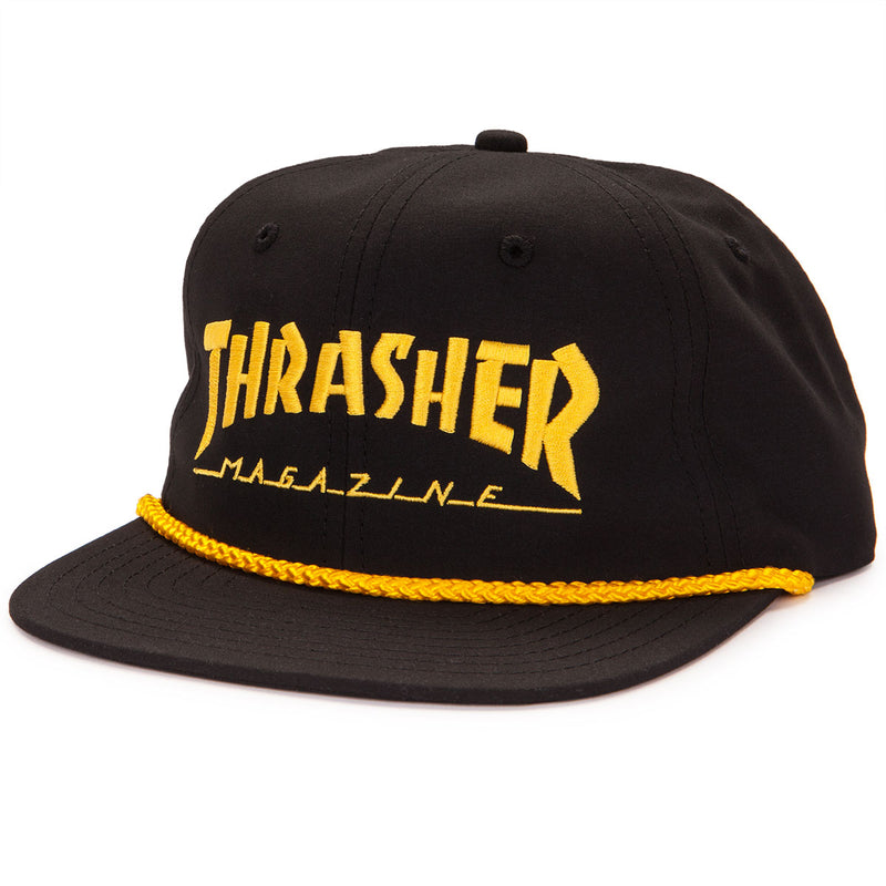 Thrasher Logo Rope Snapback Hat - Black
