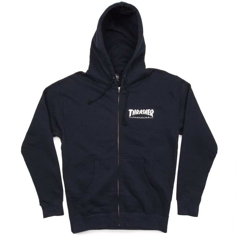 Thrasher Logo Zip Up Hoodie - Navy